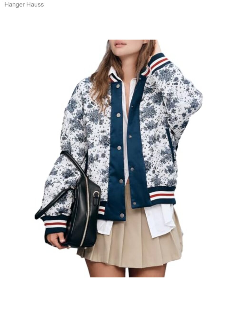 Women's Floral Varsity Baseball Jacket Lightweight Windbreaker Long Sleeve Zip